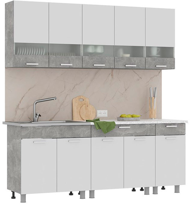 Кухня Денвер 2,0 Фасад БЕЛЫЙ/Корпус АТЕЛЬЕ СВЕТЛОЕ