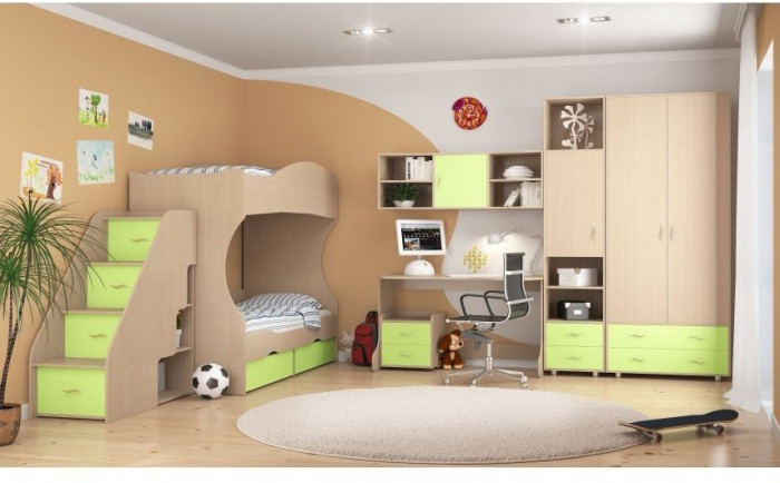 Модульная детская Дельта-3, Дуб молочный / Салатовый