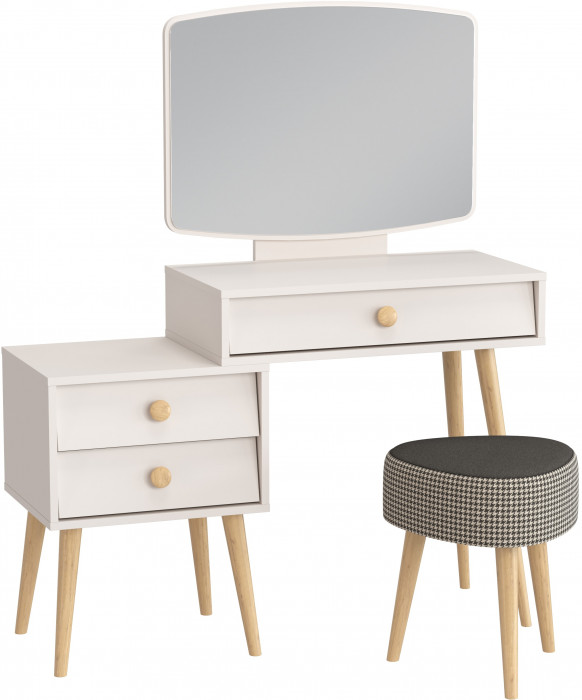 Афина Спальня 4-25901М1к.с. Трюмо + Банкетка 6-5134ТКчёр Ева, цвет кашемир серый/ткань чёрная, ШхГхВ 105х38,6х129 + 38х38х45 см., универс. сб.