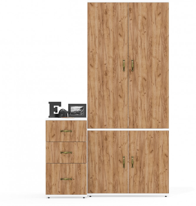 Лидер-8 Шкаф МД 20Б + Тумба МД 3.16, цвет белый шагрень/крафт золото, ШхГхВ 120х50х190 см., НЕ универсальная сборка