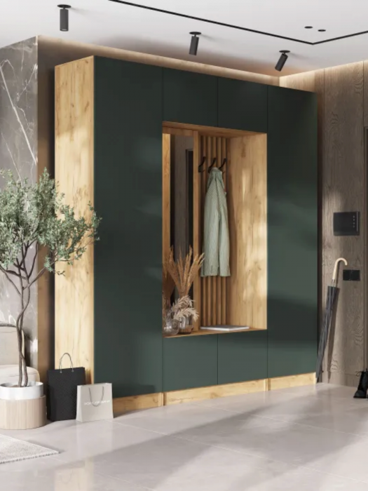 Модульная прихожая, Дуб крафт/Изумрудный