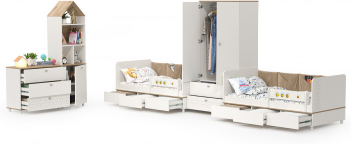 Эйп Детская № 7, цвет белый/дуб белый, 2 х сп. м. 800х1600 мм., б/м, основание есть, макс. нагрузка 80 кг., рекомендуемая высота матраса 120 мм.