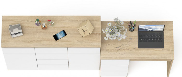 Мори Стол компьютерный МС-6 левый + Комод МК1200.4, цвет дуб сонома/белый, ШхГхВ 210,4х50х94 см., выдвижные ящики слева, НЕ универсальная сборка