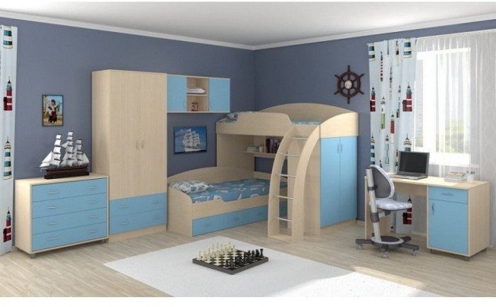 Модульная детская Соня, Дуб молочный / Голубой