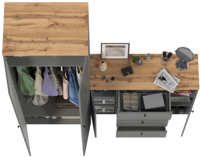 Остин Прихожая 04, цвет серый графит/дуб крафт золотой, ШхГхВ 200х54,3х229,6 см., универсальная сборка