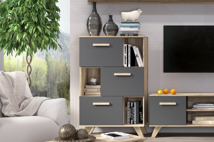 Шкаф низкий с нишами Вега Скандинавия