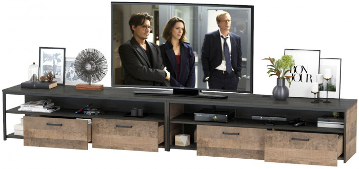 Трувор 13.70 Тумба под ТВ + 13.70 Тумба под ТВ, цвет дуб гранж песочный/интра, ШхГхВ 299,6х45,4х44,6 см., универсальная сборка