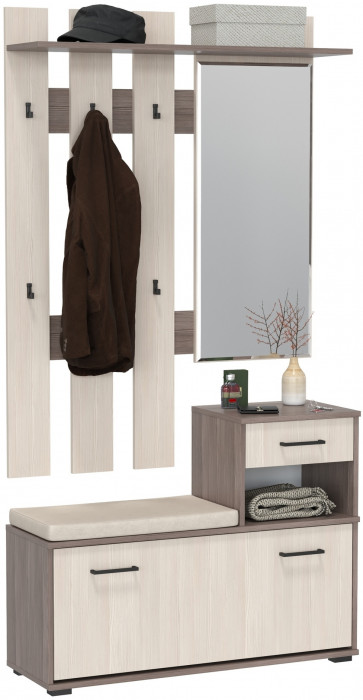 Лира ГК Прихожая 1 2-0714+2-3814 Тумба под обувь + Вешалка с зеркалом, цвет бодега тёмный/бодега светлый, ШхГхВ 100х33х185 см., универсальная сборка