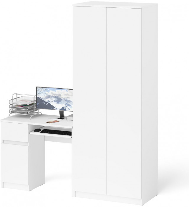 Мори Стол компьютерный МС-1 левый + Шкаф МШ800.1, цвет белый, ШхГхВ 170,4х50,4х209,6 см., выдвижной ящик слева, НЕ универсальная сборка