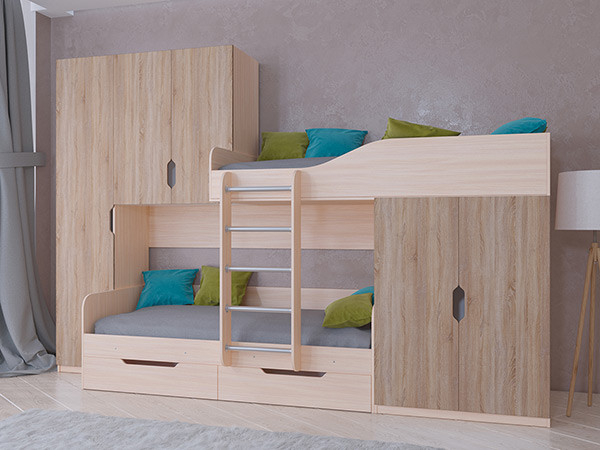 Кровать двухъярусная ЛЕО Дуб молочный/Сонома