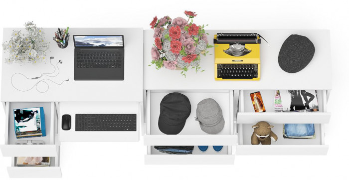 Мори Стол компьютерный МС-6 левый + Комод МК1200.6, цвет белый, ШхГхВ 210,4х50х76,6 см., выдвижные ящики слева, НЕ универсальная сборка