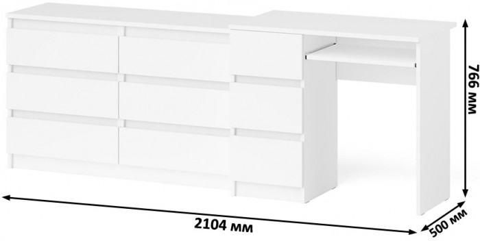 Мори Стол компьютерный МС-6 левый + Комод МК1200.6, цвет белый, ШхГхВ 210,4х50х76,6 см., выдвижные ящики слева, НЕ универсальная сборка