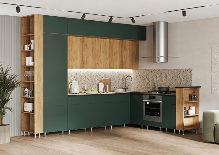 Кухня Техно-5 3,2*2,24м (Крафт/Браш Мени Грин, Дуб Крафт (Кастилло темный))