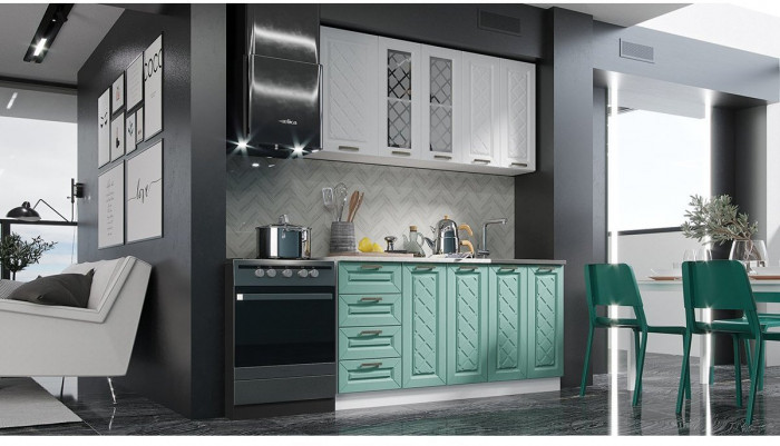 Кухня МДФ Агава 1600, Акация белая/Мята