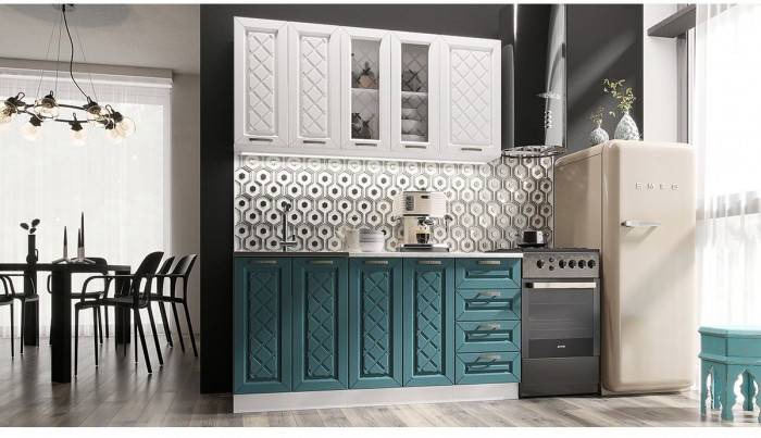 Кухня МДФ Агава 1600, Акация белая/Мята