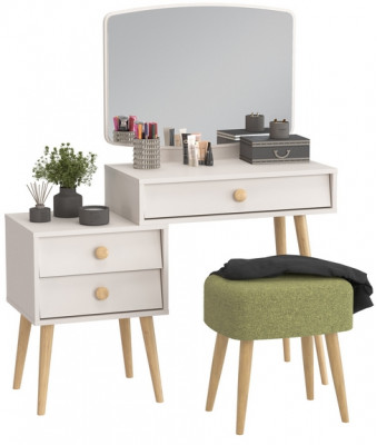 Афина Спальня 4-25901М1к.с. Трюмо + Банкетка 6-5135ТКШзел Полли, цвет кашемир серый/ткань зелёная, ШхГхВ 105х38,6х129 + 44х34х45 см., универс. сб.