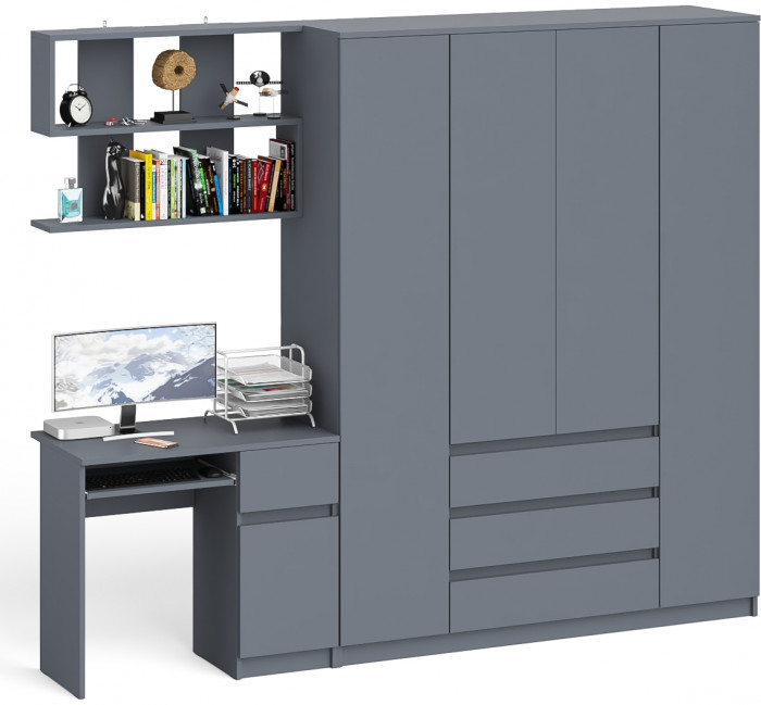 Мори Стол компьютерный МС-1 правый + Шкаф МШ1600.1 + Полка 900, цвет графит, ШхГхВ 250,4х50,4х209,6 см., НЕ универсальная сборка