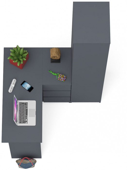 Мори Стол компьютерный МС-16 правый + Пенал МШ400.1, цвет графит, ШхГхВ 164,8х84,9х209,6 см., выдвижные ящики справа, НЕ универсальная сборка