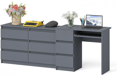 Мори Стол компьютерный МС-6 левый + Комод МК1200.6, цвет графит, ШхГхВ 210,4х50х76,6 см., выдвижные ящики слева, НЕ универсальная сборка