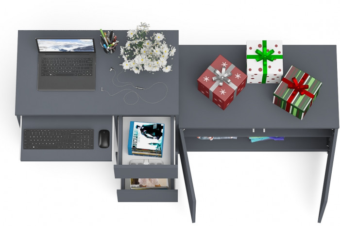 Мори Стол компьютерный МС-6 правый + Тумба МА900.1, цвет графит, ШхГхВ 180,4х50,4х76,6 см., выдвижные ящики справа, НЕ универсальная сборка