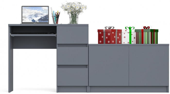 Мори Стол компьютерный МС-6 правый + Тумба МА900.1, цвет графит, ШхГхВ 180,4х50,4х76,6 см., выдвижные ящики справа, НЕ универсальная сборка