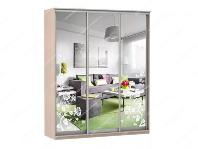 Шкаф купе Модерн 1776х600 3-х дверный 2-х секционный зеркальный с пескоструем №3 ясень