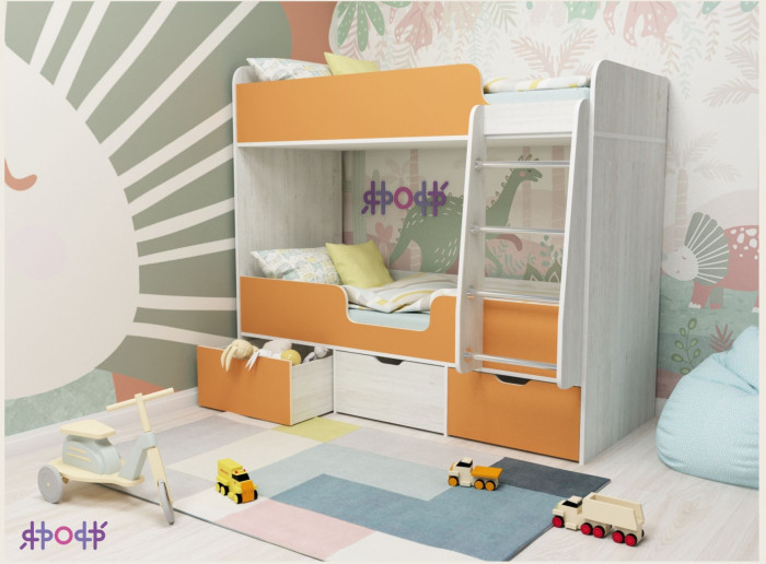 Кровать двухъярусная Малыш Двойняшка (Оранжевый/Винтерберг)