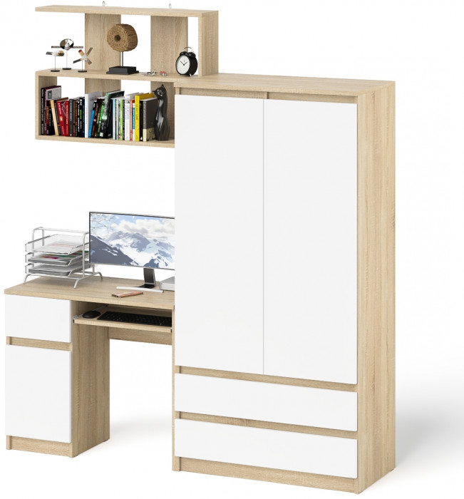 Мори Стол компьютерный МС-1 левый + Шкаф МШ900.1 + Полка 900, цвет дуб сонома/белый, ШхГхВ 180,4х50,4х209,6 см., НЕ универсальная сборка