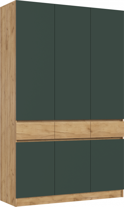 Шкаф 3-х створчатый, Дуб крафт/Изумрудный