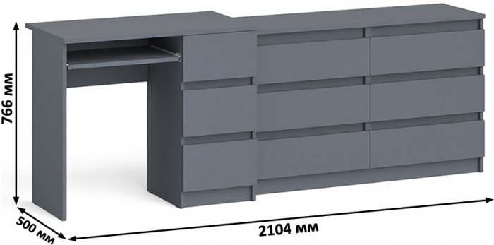Мори Стол компьютерный МС-6 правый + Комод МК1200.6, цвет графит, ШхГхВ 210,4х50х76,6 см., выдвижные ящики справа, НЕ универсальная сборка