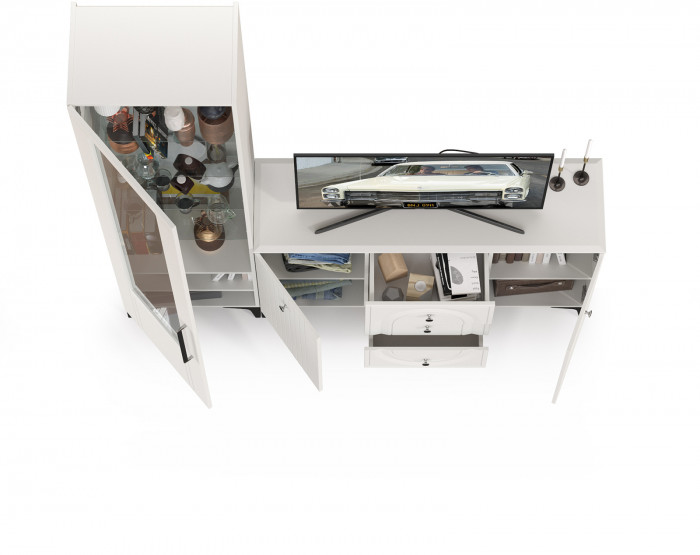 Валенсия Гостиная № 092, цвет ЛДСП белый шагрень/МДФ белый шагрень, ШхГхВ 188,2х38,4х225,2 см., универсальная сборка