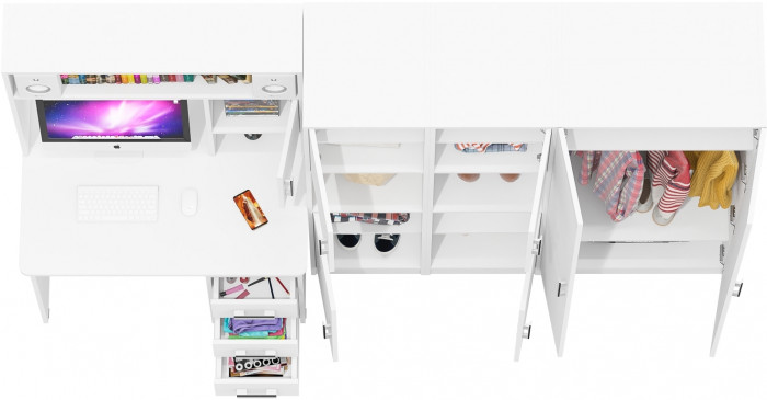 С-МД-СК9 Компоновка № 03, цвет белый шагрень, ШхГхВ 258х70х160 см., НЕ универсальная сборка