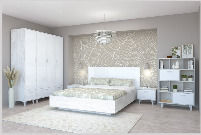 Модульная спальня Эго, композиция 2 (Камень Темный/Бетон Светлый)