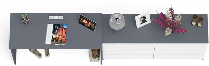 Мори Стол письменный МСП1200.1 + Комод МК1380.6, цвет графит/белый, ШхГхВ 258,4х50х76,6 см., универсальная сборка