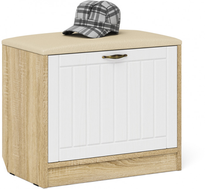 Прихожая П-6 Компоновка № 09, цвет дуб сонома/фасады МДФ белое дерево фрезеровка прованс, ШхГхВ 180х50х210 см., универсальная сборка