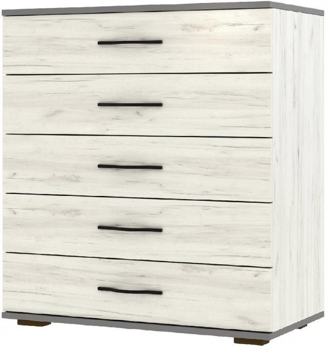 Бастион Комод широкий Дуб Крафт белый / Серый шифер