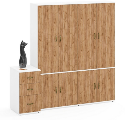 Лидер-8 Шкаф МД 20Б + Шкаф МД 20Б + Тумба МД 3.16, цвет белый шагрень/крафт золото, ШхГхВ 200х50х190 см., НЕ универсальная сборка