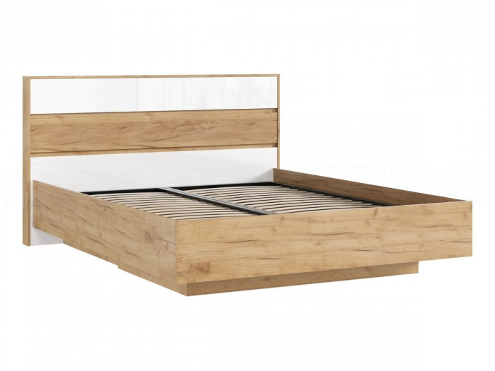 Роджина Кровать парящая 160 с ортопедом металл с подсветкой, белый глянец холодный/дуб крафт