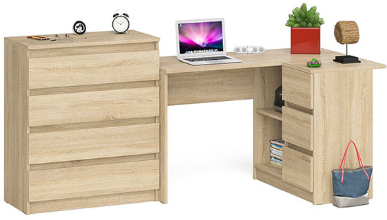 Мори Стол компьютерный МС-16 правый + Комод МК800.4, цвет дуб сонома, ШхГхВ 204,8х84,9х94 см., выдвижные ящики справа, НЕ универсальная сборка