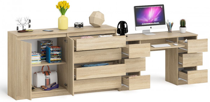Мори Стол компьютерный МС-2 + Комод МК1600.1, цвет дуб сонома, ШхГхВ 295,8х50х94 см., универсальная сборка