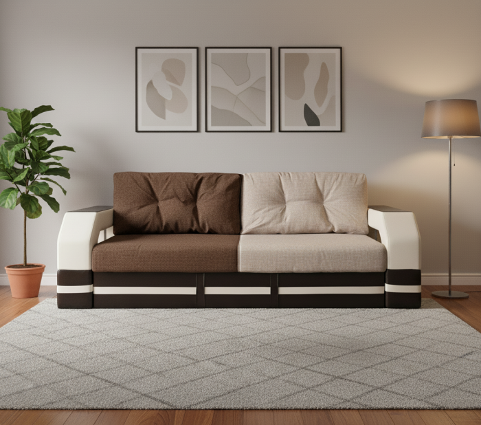 Диван-еврокнижка Манчестер 160х200, с подсветкой, велюр/экокожа комби