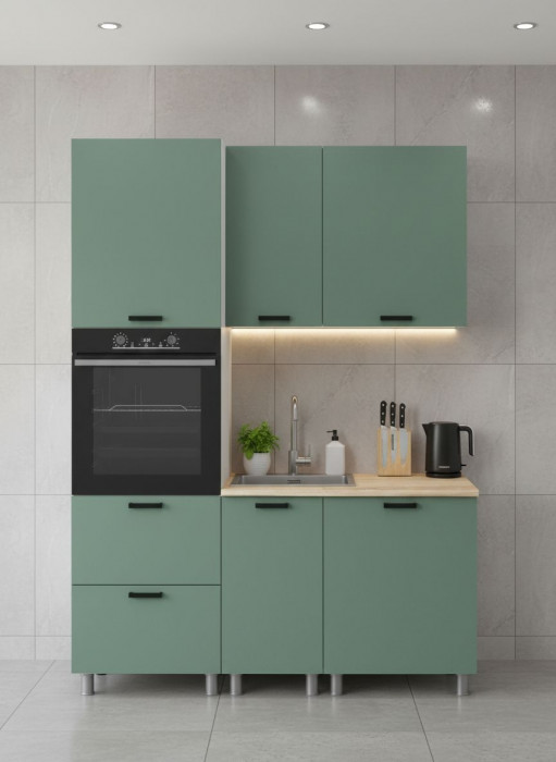 МК Аленушка 1,6м ПД Орешник Матовая Мята,скоба черный,сонома (без столешницы)