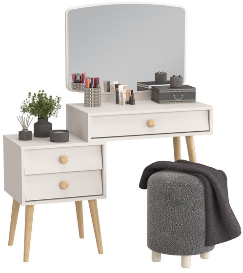 Афина Спальня 4-25901М1к.с. Трюмо + Банкетка 6-5137ТКШтем.серый Марта, цвет кашемир серый/ткань тёмно-серая, ШхГхВ 105х38,6х129 + 36х36х46 см, ун. сб.