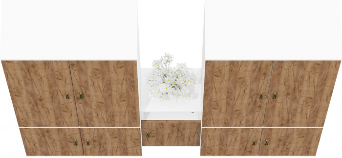 Лидер-8 Шкаф МД 20Б + Шкаф МД 20Б + Тумба МД 3.19, цвет белый шагрень/крафт золото, ШхГхВ 200х37,5х190 см., НЕ универсальная сборка