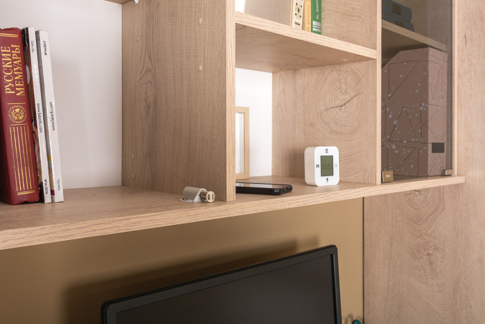 КР100 Бостон № 20, цвет дуб эндгрейн элегантный/фасады МДФ милк рикамо софт, 12.69+10.51+13.154+12.69+10.51+13.154, ШхГхВ 307,6х57,2х194,4 см, ун. сб.