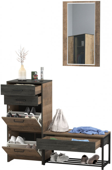 Трувор Прихожая 194, цвет дуб гранж песочный/интра, ШхГхВ 130х37х195 см., универсальная сборка