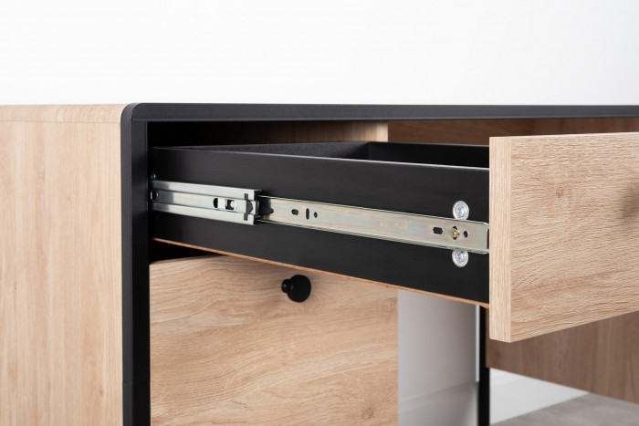 Брюс Стол письменный 12.157 + Комод 16.233, цвет чёрный/Battle rock Santiago/столешница МДФ ель карпатская, 243,4х62,6(38,3)х75(85,6) см., ун. сб.