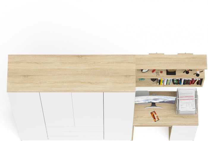 Мори Стол компьютерный МС-1 правый + Шкаф МШ1600.1 + Полка 900, цвет дуб сонома/белый, ШхГхВ 250,4х50,4х209,6 см., НЕ универсальная сборка