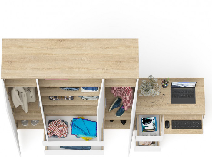 Мори Стол компьютерный МС-6 левый + Шкаф МШ1600.1, цвет дуб сонома/белый, ШхГхВ 250,4х50,4х209,6 см., выдвижные ящики слева, НЕ универсальная сборка
