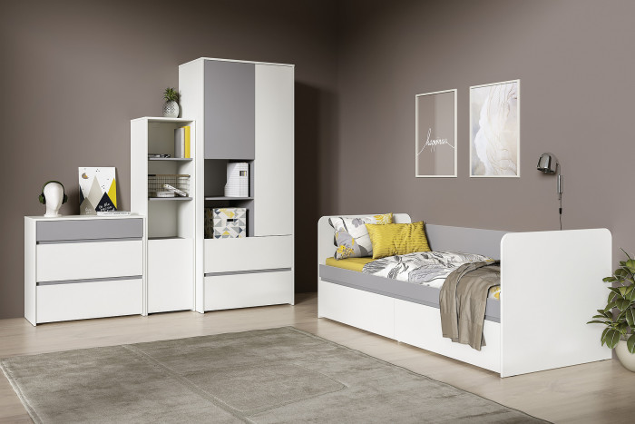 Торонто Компоновка № 26, цвет белый шагрень/стальной серый, сп. м. 800х1900 мм., б/м, основание есть, универсальная сборка